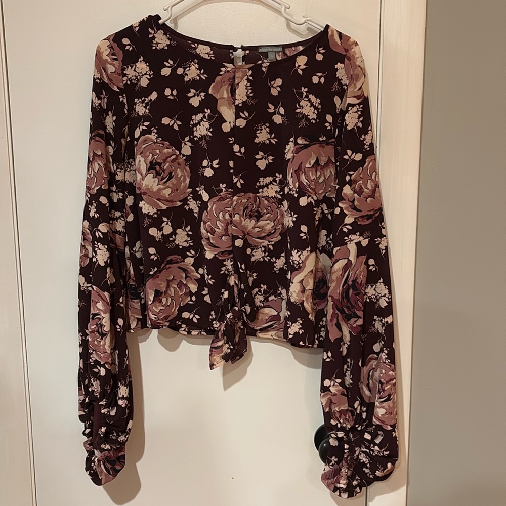 Large long sleeve burgundy shirt with floral